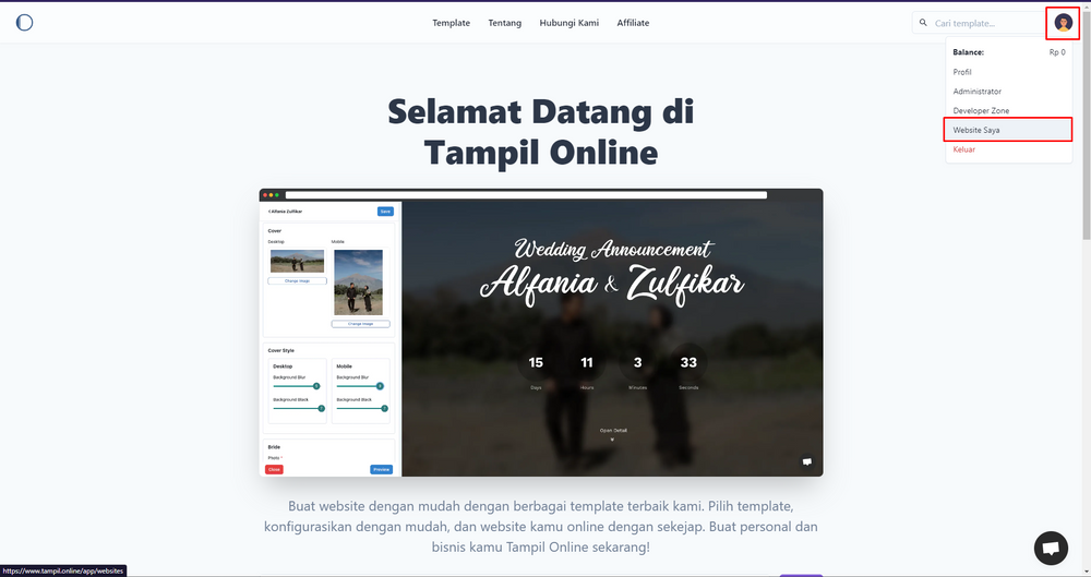 Cara Mengatur Template Website di Tampil Online